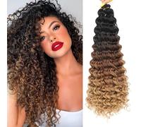 AMLUCKS Deep Wave Braiding Hair Ocean Wave Crochet Hair for Black Women Girls Synthetic Water Wave Crochet Hair Extensions for Boho Braids (1B/30/27#, 16inch-3)