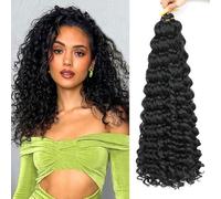 AMLUCKS Deep Wave Braiding Hair Ocean Wave Crochet Hair for Black Women Girls Synthetic Water Wave Crochet Hair Extensions for Boho Braids (1B#, 16inch-6)