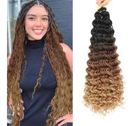 AMLUCKS Deep Wave Braiding Hair Ocean Wave Crochet Hair for Black Women Girls Synthetic Water Wave Crochet Hair Extensions for Boho Braids (1B/30/27#, 22inch-6)