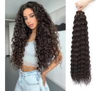 AMLUCKS Deep Wave Crochet Hair Ocean Wave Braiding Hair for Black Women Girls Synthetic Water Wave Crochet Hair Extensions for Boho Braids (4#, 22inch-3)
