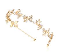 Ammei Headpiece Diadema de cristal para novia, tiara con forma de flor, diadema de metal con diamantes de imitación para niñas