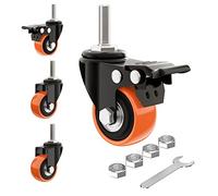 Amminle 4 ruedas de 40 mm, ruedas para muebles, resistentes con capacidad de 180 kg, longitud del mango: 25 mm, doble bloqueo con rotación de 360 grados (naranja)