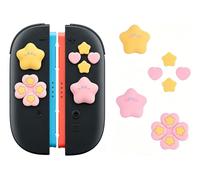 AMMKRO Cross D-Pad - Juego de tapas de botón para pulgar de silicona ABXY para joystick compatible con Nintendo Switch 2 Controller (rosa + amarillo)
