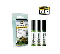 Ammo MIG-7502 Green Tones Oilbrushers Set, Multicolor