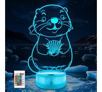 Ammonite Lámpara de nutria marina para niños, juguete de luz nocturna de nutria marina 3D, 16 colores con control remoto, decoración de habitación de niños como regalo de cumpleaños de Navidad para