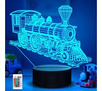 Ammonite Lámpara de tren de vapor 3D, 16 colores que cambian con control remoto, decoración de dormitorio infantil como regalo para niños y niñas