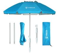 AMMSUN Sombrilla de playa plegable portátil con anclaje de arena, ventilación de aire inclinable, protección UPF50+, ajuste en maleta, paraguas telescópico compacto plegable para patio, jardín, playa