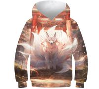 AMNOOL Mystic Kitsune Gateway Sudadera con Capucha Estampada en 3D para niños y niñas, Ropa Deportiva, Sudadera con Capucha para niños, Jersey con Capucha para niños de 12 a 14 años