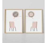 AmNooL Silla de arte de pared abstracta minimalista moderna carteles de pintura al óleo de lienzo de globo y grabados decorados sin marco por Therapy psicóloga-30x40cmX2