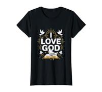 Amo a Dios Expresión de fe Cristiana Camiseta gráfica económica, Mujer, Negro, XL