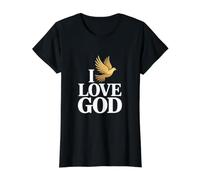 Amo a Dios, fe Cristiana inspiradora, Dove Camiseta gráfica económica, Mujer, Negro, L