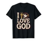 Amo a Dios, Paz, Dove Cross, Halo Sunburst Camiseta gráfica económica, Hombre, Negro, XL
