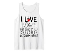 Amo a Dios, pero algunos de sus hijos se ponen en mi último nervio. Camiseta sin Mangas