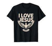 Amo a Jesús Paloma de fe Espiritual Camiseta gráfica económica, Hombre, Negro, L