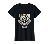 Amo a Jesús Paloma de fe Espiritual Camiseta gráfica económica, Mujer, Negro, M