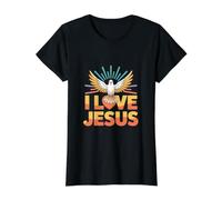 Amo a Jesús Paloma pacífica Fe Cristiana Camiseta gráfica económica, Mujer, Negro, L