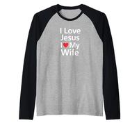 Amo a Jesús y Corazón Mi Esposa Matrimonio Cristiano Fe Camiseta Manga Raglan