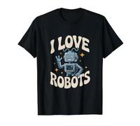 Amo a los entusiastas de los Robots despiertan alegría Camiseta gráfica económica, Hombre, Negro, XL