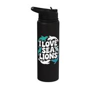 Amo a los leones marinos de animales del océano marino Stainless Steel Insulated Water Bottle