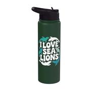 Amo a los leones marinos de animales del océano marino Stainless Steel Insulated Water Bottle