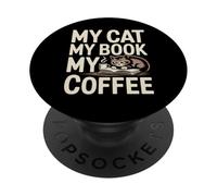 Amo a mi Gato, mi Libro, mi café, Divertido Propietario de un Gato, Amante de los Libros PopSockets PopGrip Adhesivo