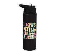 Amo a mi iglesia y a Jesús - Religión retro floral creyente Stainless Steel Insulated Water Bottle