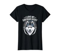 Amo a mis Amantes de los Perros Husky siberianos Camiseta gráfica económica, Mujer, Negro, L