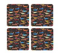 Amo a mis Perros Salchichas,Posavasos Cuadrados de Corcho MDF, Almohadilla para Tazas, Juego de 4 Posavasos para Bebidas