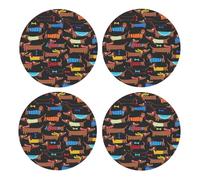 Amo a mis Perros Salchichas,Posavasos Redondos de Corcho MDF, Almohadilla para Tazas, Juego de 4 Posavasos para Bebidas