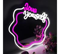 Amo a ti mismo Rosa + blanco cálido Espejo de neón de luz Ahorro de energía Múltiples ocasiones disponibles USB Fácil de usar Fuerza ajustable de luz Fácil de llevar Viaje preferido