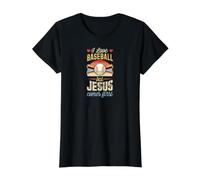 Amo el béisbol Pero Jesús Viene Primero Cristiano Divertido Camiseta gráfica económica, Mujer, Negro, L