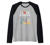 Amo Europa Monumentos arquitectónicos Viajes Camiseta Manga Raglan
