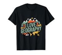 Amo Geografía Aventura Montañas Camiseta gráfica económica, Hombre, Negro, XL