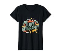 Amo Geografía Aventura Montañas Camiseta gráfica económica, Mujer, Negro, S