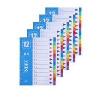 AMO HERMOSO 5 unidades Separadores Archivador A4, Divisores de Archivos con Número 1-12, multicolor, Resistente Cartón Reciclado. A4 Index 12 Pestañas