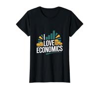 Amo la economía Entusiasta Finanzas Riqueza Camiseta gráfica económica, Mujer, Negro, XS