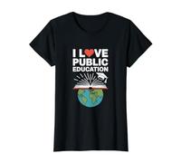 Amo la educación pública Libro Abierto Tierra Camiseta gráfica económica, Mujer, Negro, XL