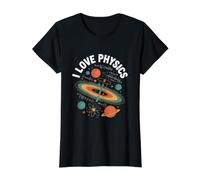 Amo la Física Planetas Átomos Fórmula Universo Camiseta gráfica económica, Mujer, Negro, S