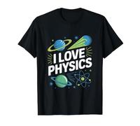 Amo la Física Universo Átomos Planetas Camiseta gráfica económica, Hombre, Negro, M