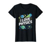 Amo la Física Universo Átomos Planetas Camiseta gráfica económica, Mujer, Negro, L