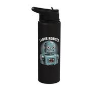 Amo Robots Retro Vintage Robot Lover Stainless Steel Insulated Water Bottle