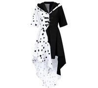 AMOBON Disfraz Cruella Devil Mujer: Vestido de Cruella Deville Abrigo con Capucha en Estilo de Vestir, Vestido Cárdigan de Evil Madame para Halloween Carnaval Cosplay Mardi Gras (L)
