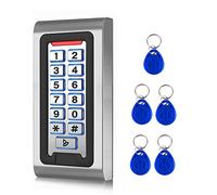 AMOCAM Sistema de control de acceso para puerta, teclado de contraseña independiente + 5 llaveros de proximidad, compatible con lector de tarjetas de 2000 usuarios, impermeable, retroiluminación, carcasa de metal de aleación de zinc