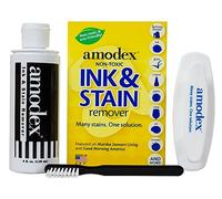 Amodex Kit de removedor de tinta y manchas, removedor de manchas para ropa, removedor de manchas de tela, removedor de tinta de ropa, removedor de manchas de sangre, botella de 4 onzas, 2 cepillos