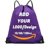 AMOFACIO Mochila con cordón personalizada, 10/50/100/200 unidades, bolsas deportivas personalizadas a granel, artículos promocionales personalizados, Púrpura, 17” X 13.5'', Mochilas de viaje