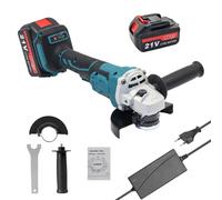 Amoladora Angular, 21V 125mm Herramienta Eléctrica de Rectificado con Motor sin Escobillas para Cortar Azulejos Pulidos Madera Piedra Acero con Dos Baterías de 1500 mAh,azul