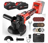 Amoladora Angular a Batería 115mm, 21V Radial Batería con 2 x 3000 mAh Baterías, 12000 RPM Motor sin Escobillas, 3 Velocidades, Pantalla Digital, para Crtar y Amolar con Precisión