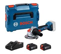 Amoladora angular a batería GWX 18V-8 con Bosch Professional 18V System y X-LOCK (incl. 2 baterías GBA 18V 4.0 Ah, cargador rápido GAL 18V-40, empuñadura auxiliar, cubierta de protección, L-BOXX 136)