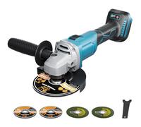 Amoladora angular con batería de 1200 W para batería Makita de 18 V (sin batería), batería de 125 mm Flex con 4 velocidades, amoladora angular profesional sin escobillas con 2 discos abrasivos, 2