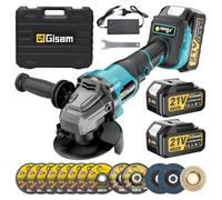 Amoladora angular con batería de 125 mm, motor sin escobillas, control de velocidad de 4 marchas, 12000 rpm, batería Flex con 2 baterías de 4,0 Ah, 8 discos de corte, 2 discos de compartimento, 2